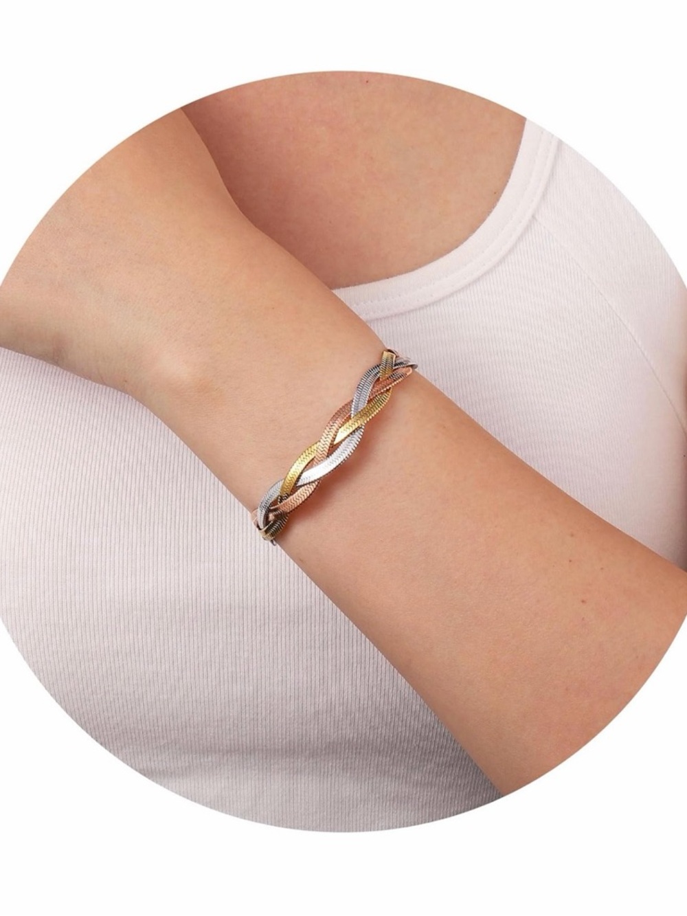 Tri-Tone Braided Women’s Bracelet - Gold, Rose Gold & Silver